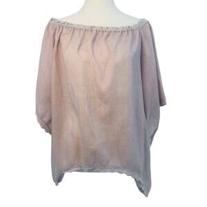 Listicle Shirt Women's M Pink Lace Trim Short Sleeve Pullover Asymmetric Hem Top